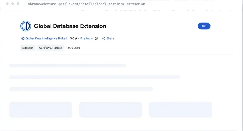 The Global Database Extension listing in the Chrome Web Store
