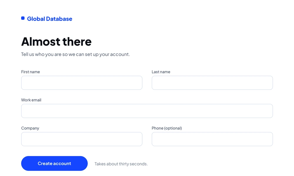 The account details form